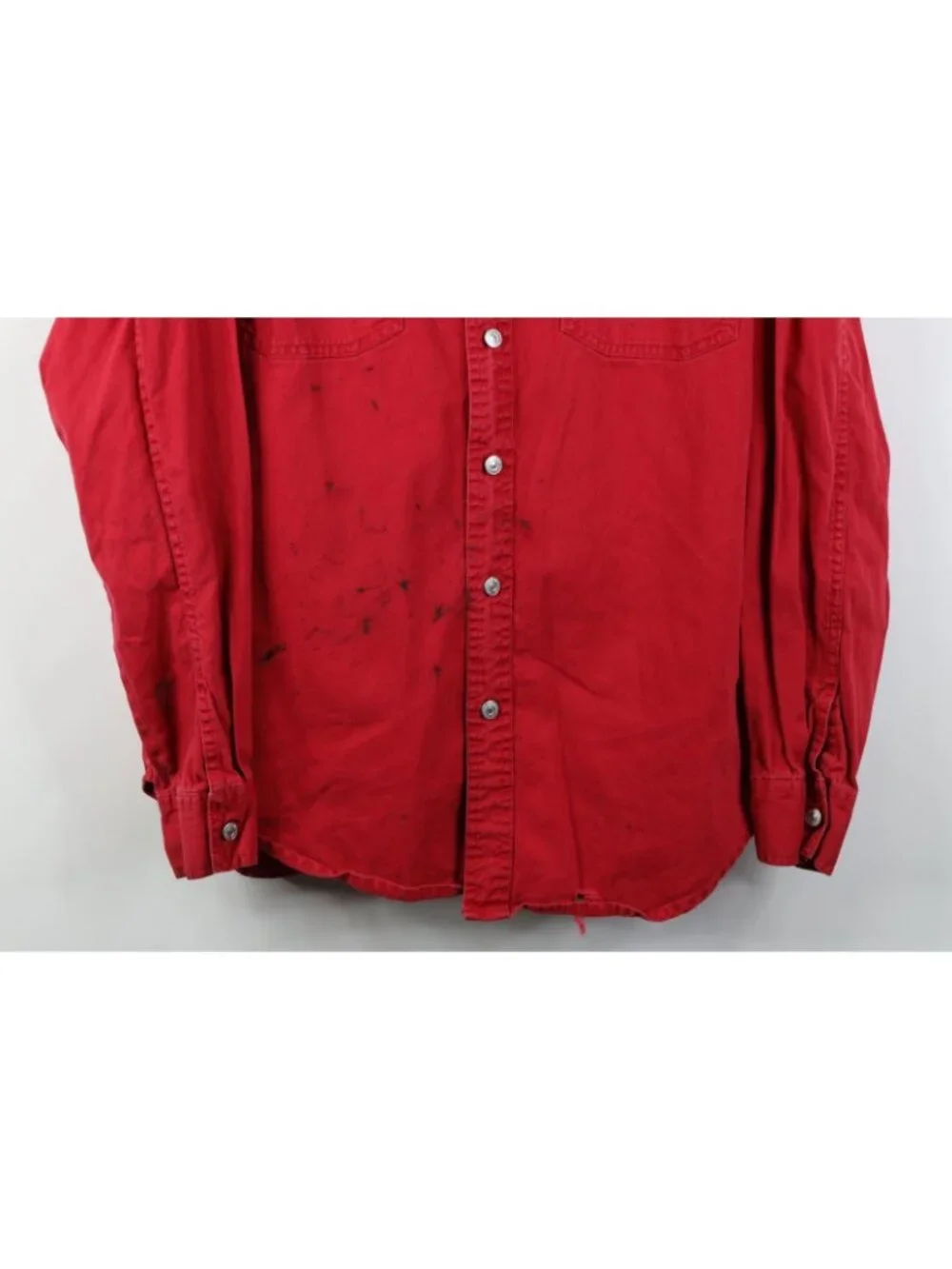 Vintage 90s Levis Mens Medium Distressed Collared Denim Jean Button Shirt Red